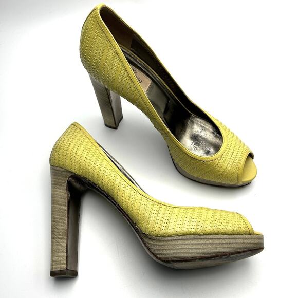 Valentino Garavani Shoes - Valentino Yellow Leather Peep Toe Heels 39.5 Platform Designer Shoes